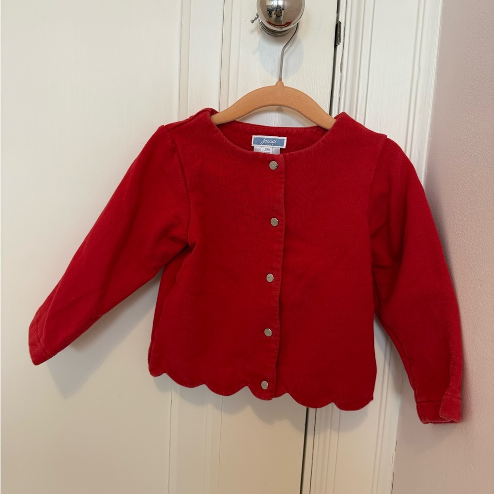 Jacadi Red Scallop-Hem Long Sleeve Top